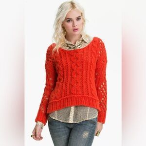 FREE PEOPLE Open Cable Knit Wildfire Chunky Pull Over Sweater Wool Blend Size M